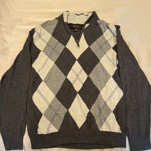 Tasso Elba Men's Zip Up Argyle Sweater - Dark Gray and Light Gray
